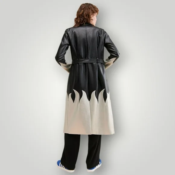 The Ragged Priest 6 Black Silver Flame‎ Trench Coat Y2K Alt Festival Rave Goth - Picture 2 of 12